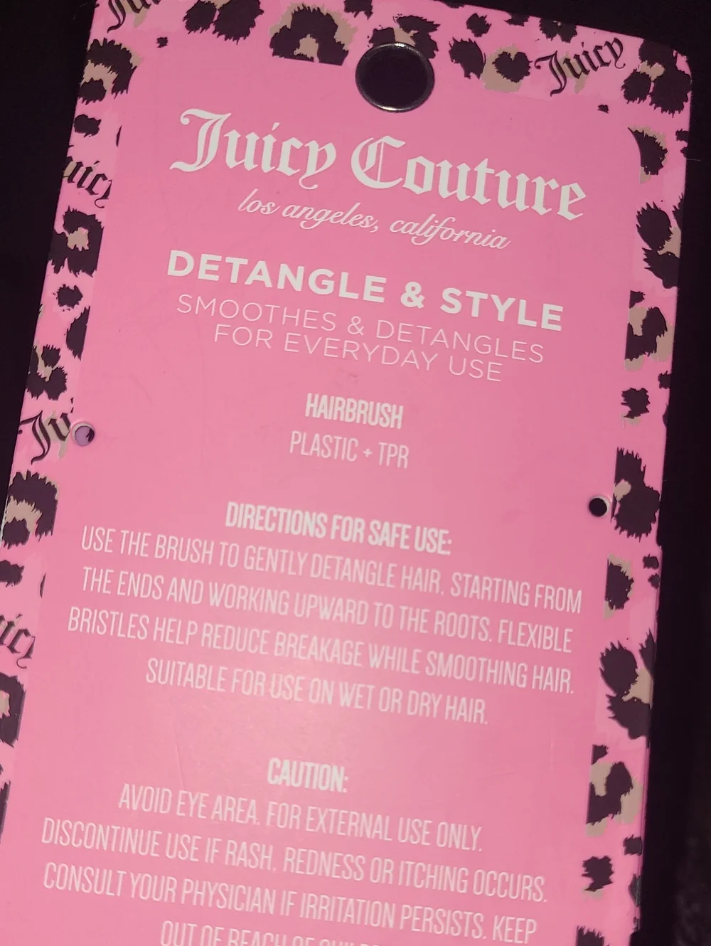 Juicy Couture Pink Leopard Detangle & Style Hair Brush - Black Bristles